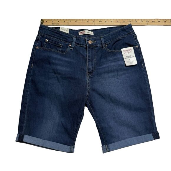 Signature Levi Strauss Mid Rise Shorts Cuffed Super Stretch Blue Sz 12 NWT - Picture 3 of 10